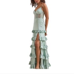 Altar’d State Formal Dress Sage Green Malinda Lace up Corset Maxi XL NWOT.